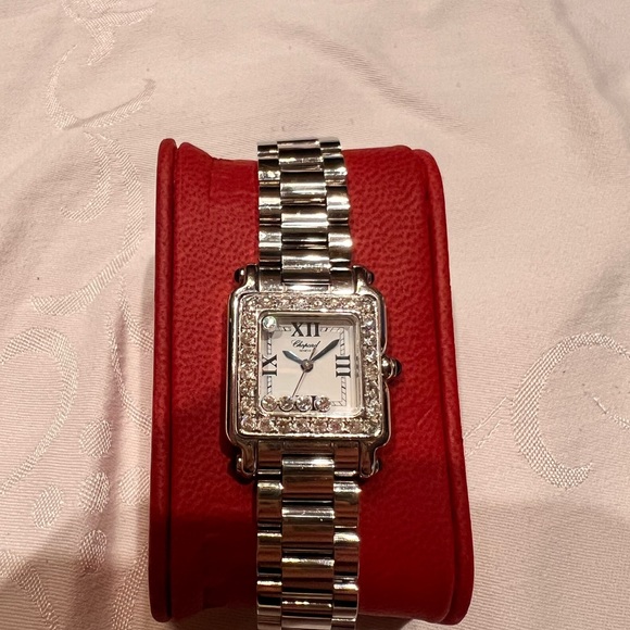 Chopard Accessories - Chopard Happy Sport with diamond pavé bezel and 5 floating diamonds.